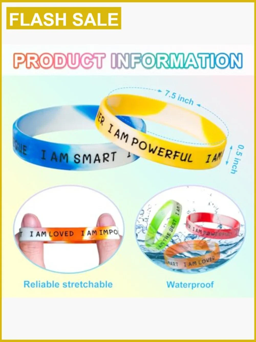 20 Inspirational Wristbands Rubber Bracelets Motivational for Kids Students